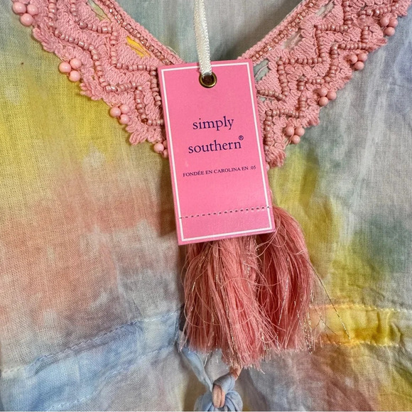 NWT Simply Southern Tie Dye‎ Coverup Tassels Beaded Drawstring Waist Size S / M - Picture 3 of 15